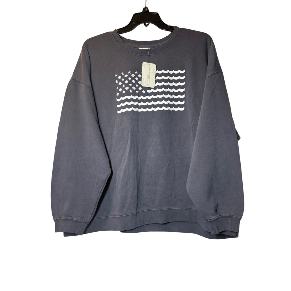 Ivy + Cloth NWT Womens XL Charcoal Gray Nautical Shell Starfish Flag Sweatshirt